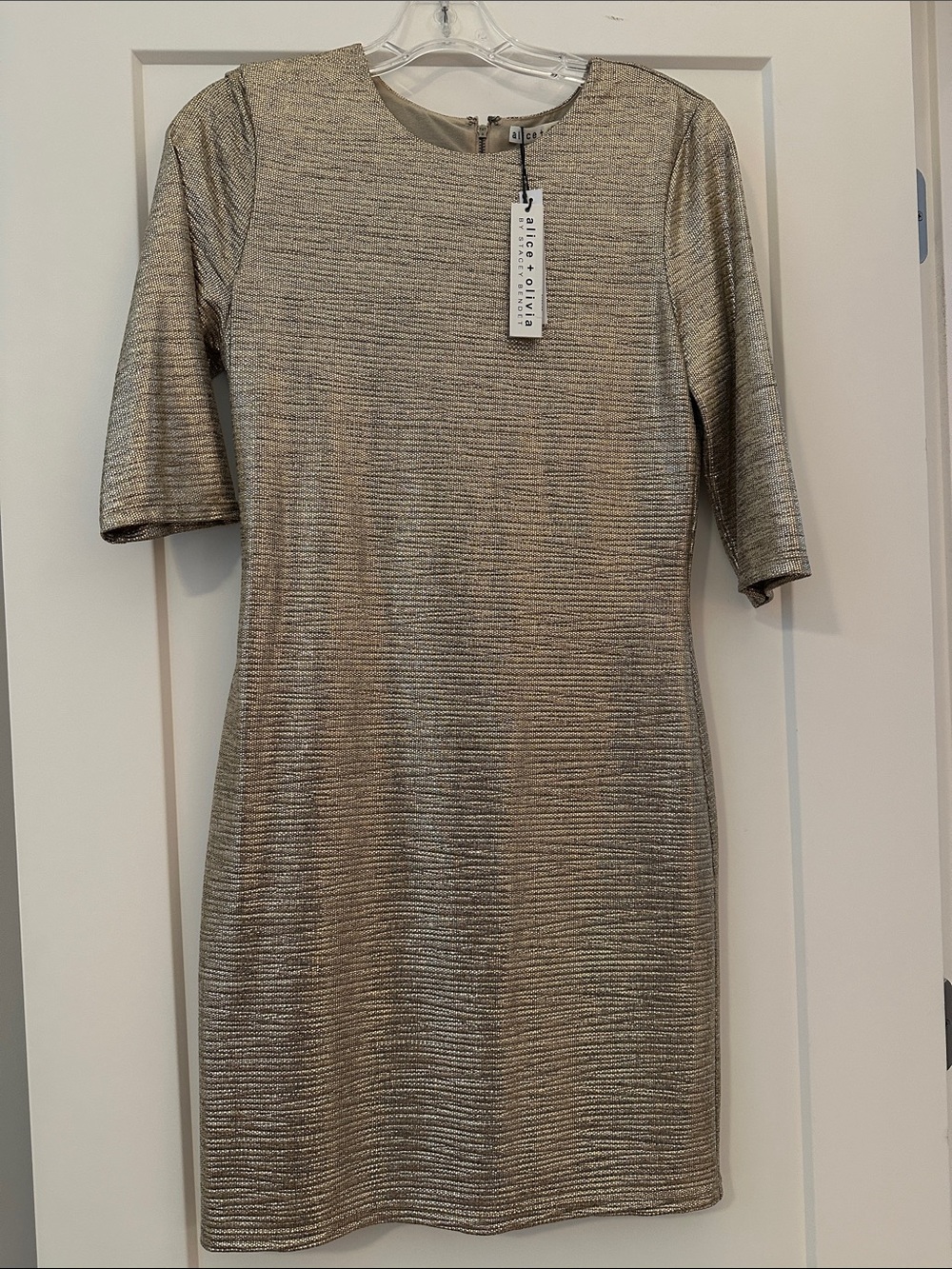 NWT Alice + Olivia Delora Champagne Gold Mini Dress